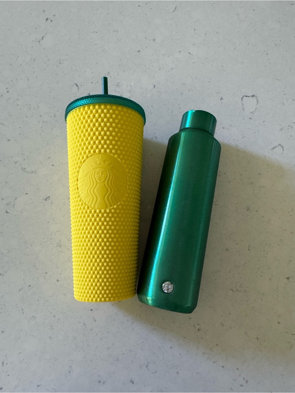 Starbucks lot of 2 tumblers yellow textured pineapple & feen canteen 20oz venti